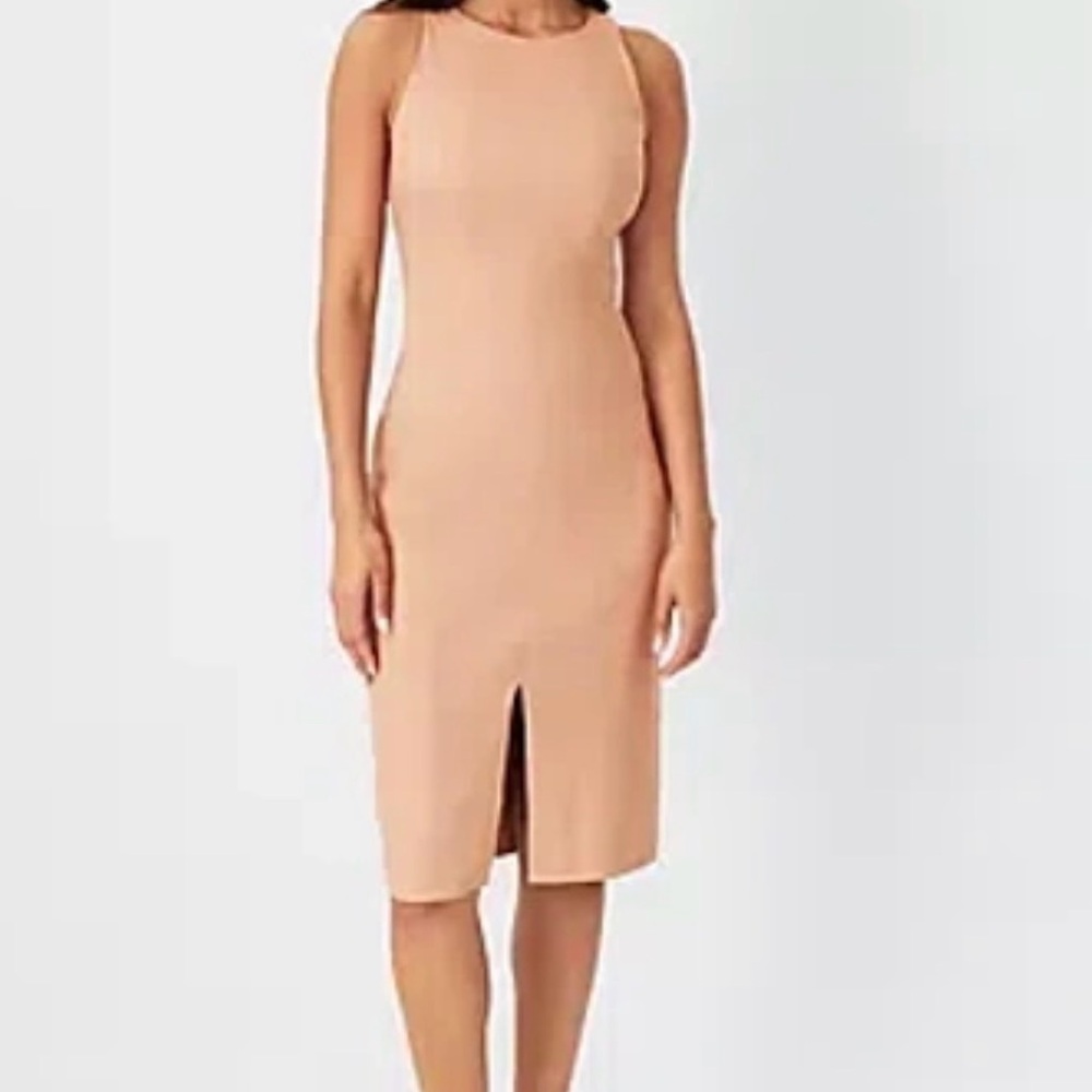 Ann Taylor Linen Twill Camel Taupe Midi Dress